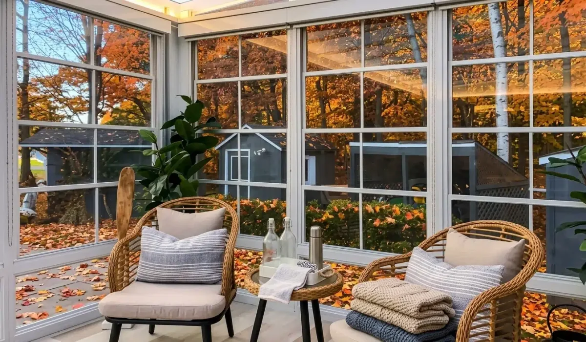 Create a warm and inviting Thanksgiving atmosphere with cozy lighting in your Manitoba sunroom.